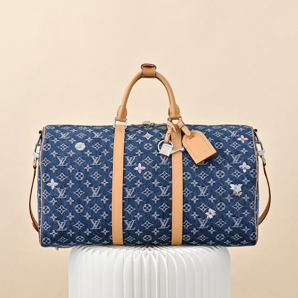 Louis Vuitton Keepall Bandoulière 50 Blue Denim Bag M27781