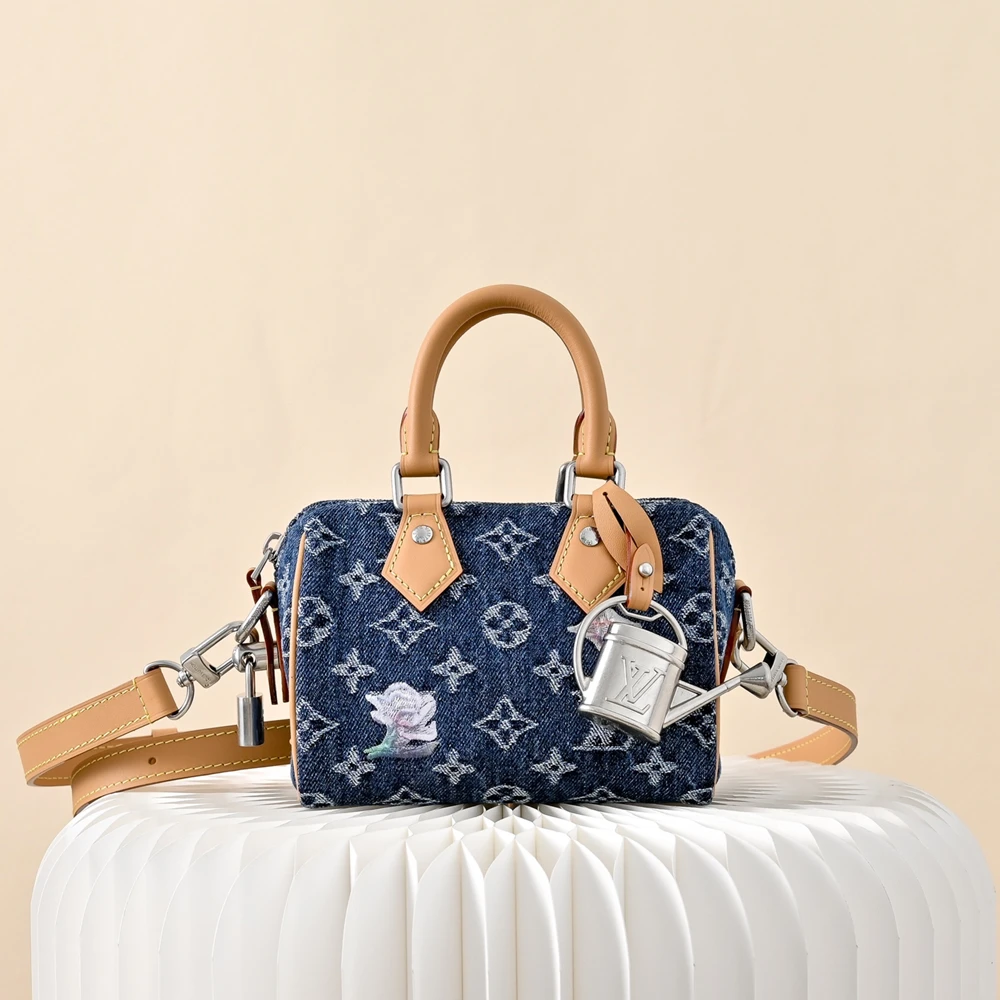 Louis Vuitton Speedy 18 Bandoulière Blue Denim Bag M27557 - Ảnh 2