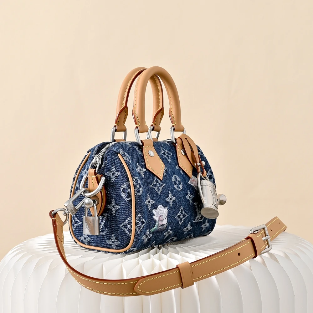 Louis Vuitton Speedy 18 Bandoulière Blue Denim Bag M27557 - Ảnh 3