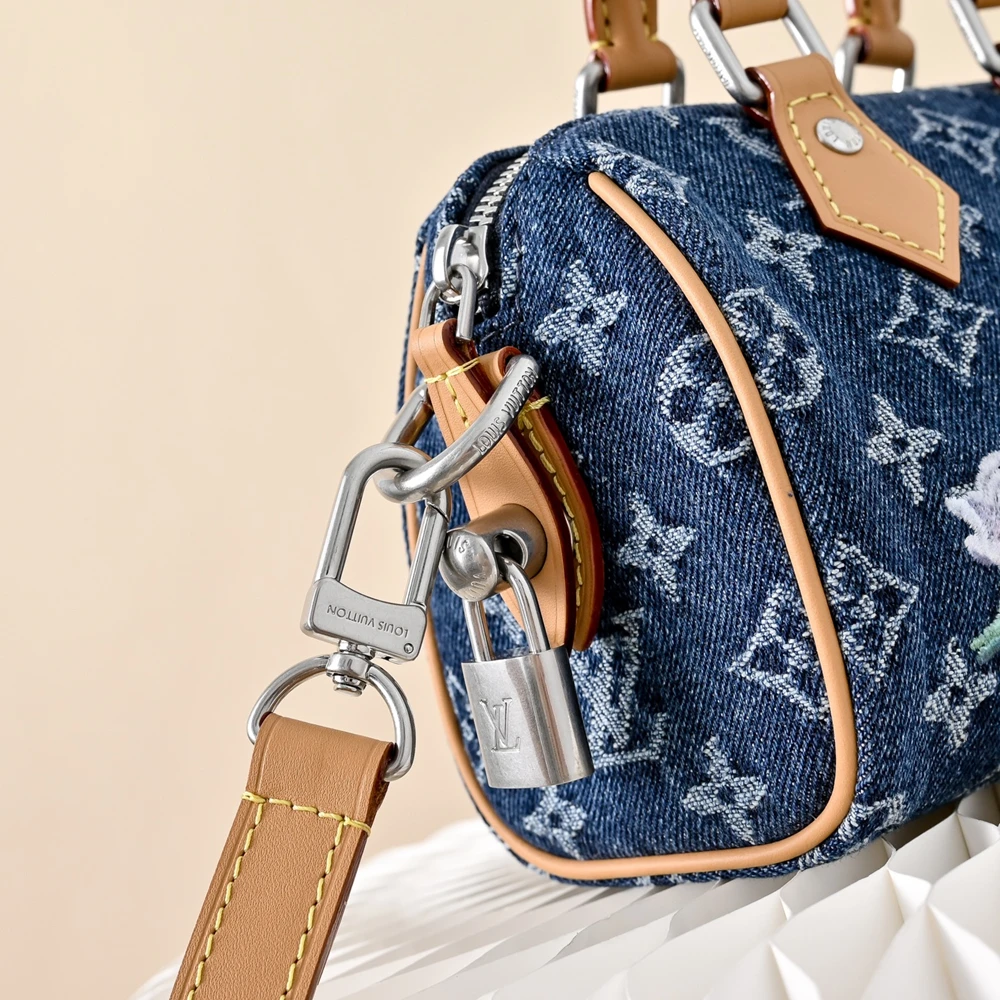 Louis Vuitton Speedy 18 Bandoulière Blue Denim Bag M27557 - Ảnh 7