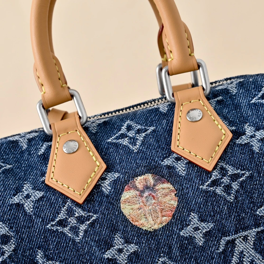 Louis Vuitton Speedy 18 Bandoulière Blue Denim Bag M27557 - Ảnh 6